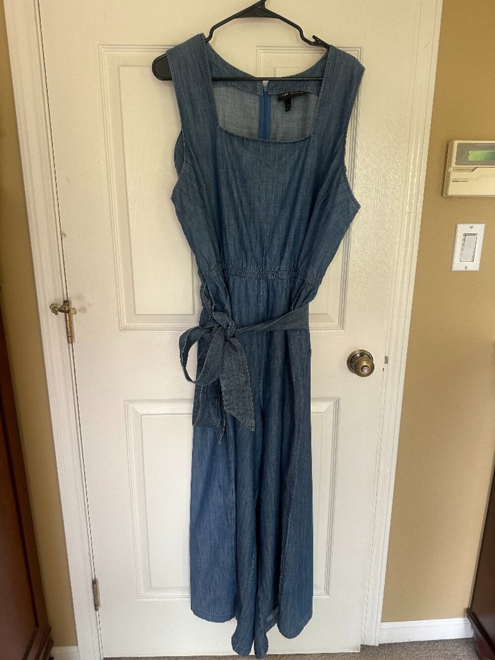 Lane Bryant Size 20 Chambray Wide Leg Jumpsuit Tie Waist Sleeveless Plus